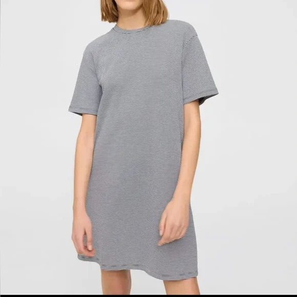 THEORY Striped Cotton Jersey T Shirt Charcoal dress size Large - Picture 2 of 13